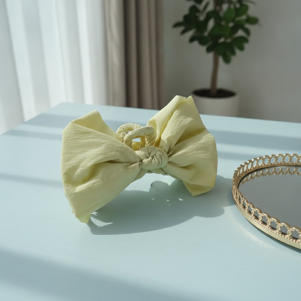 Oversized Bow Hair Claw - Soft Yellow