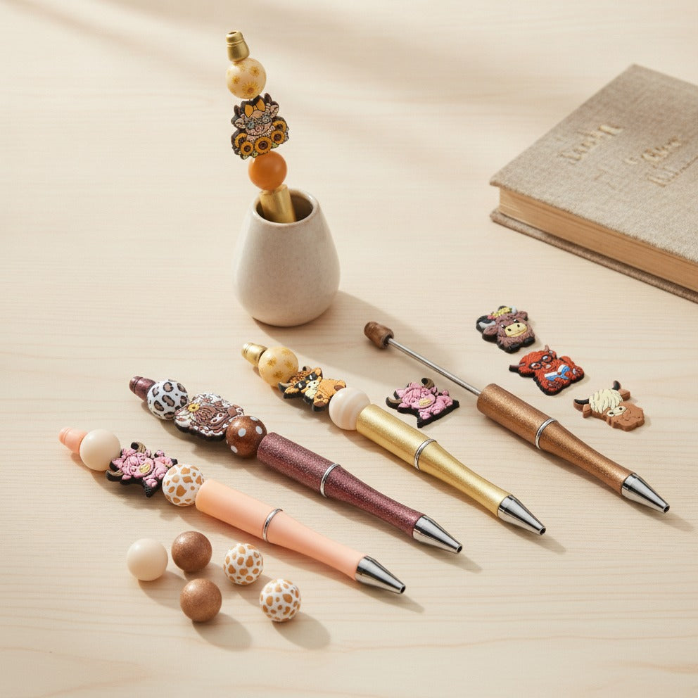 Cow Character Beaded Pen Set - Highland Cow