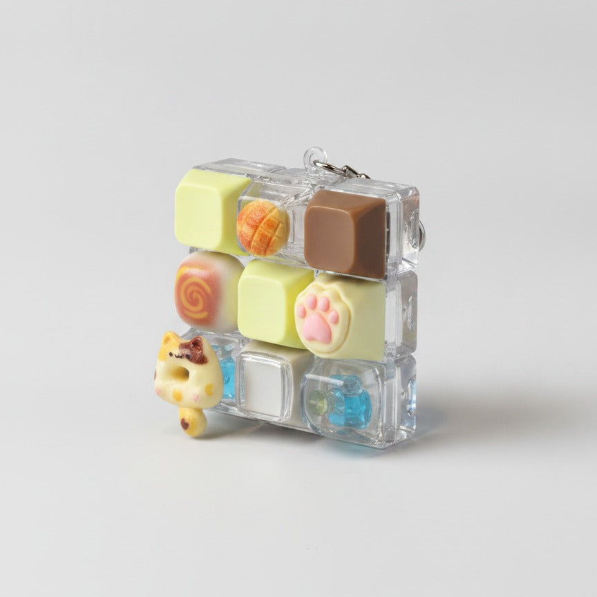 Squishy Block Keychain - Yellow With Random Cat