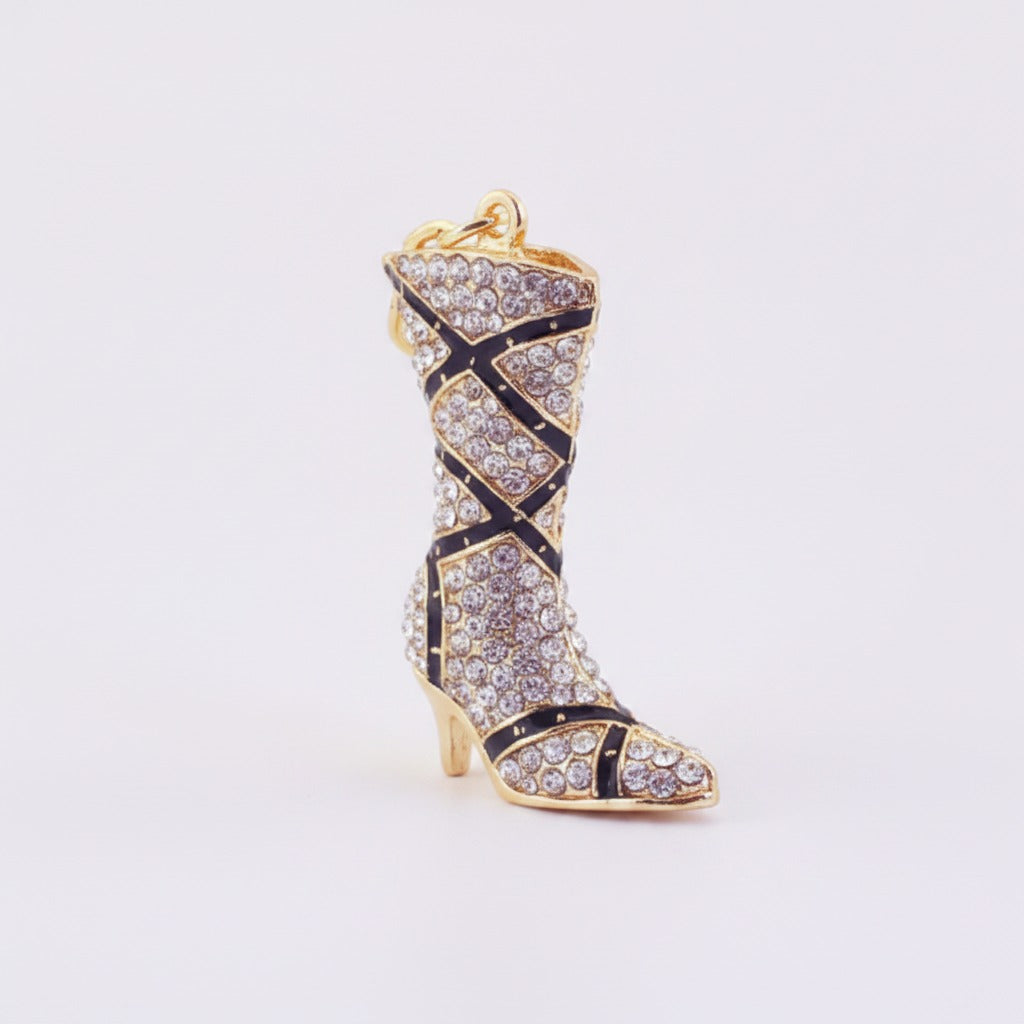 Rhinestone Cowboy Boot Keychain - White