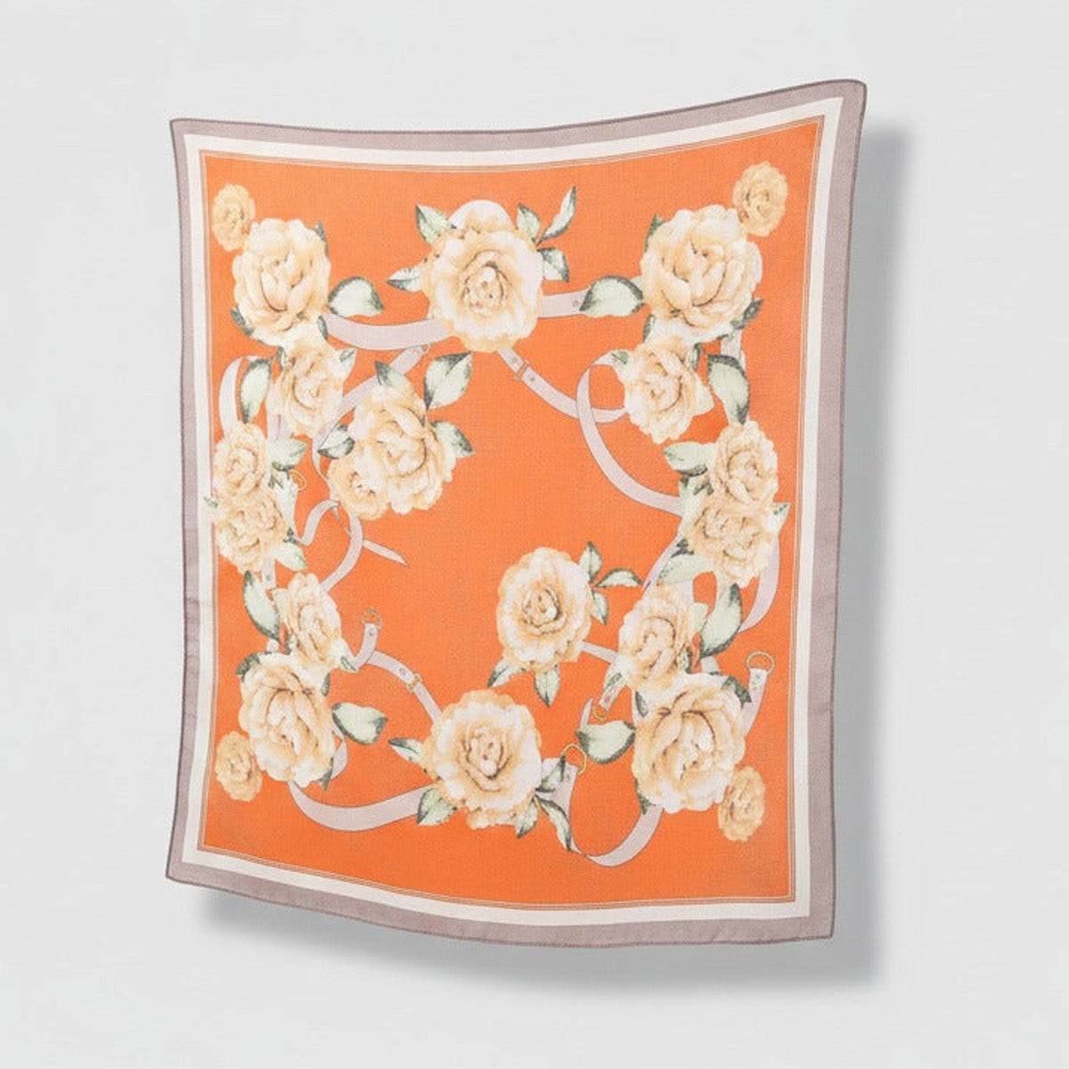 Floral Ribbon Square Scarf - Cream & Blue Alt