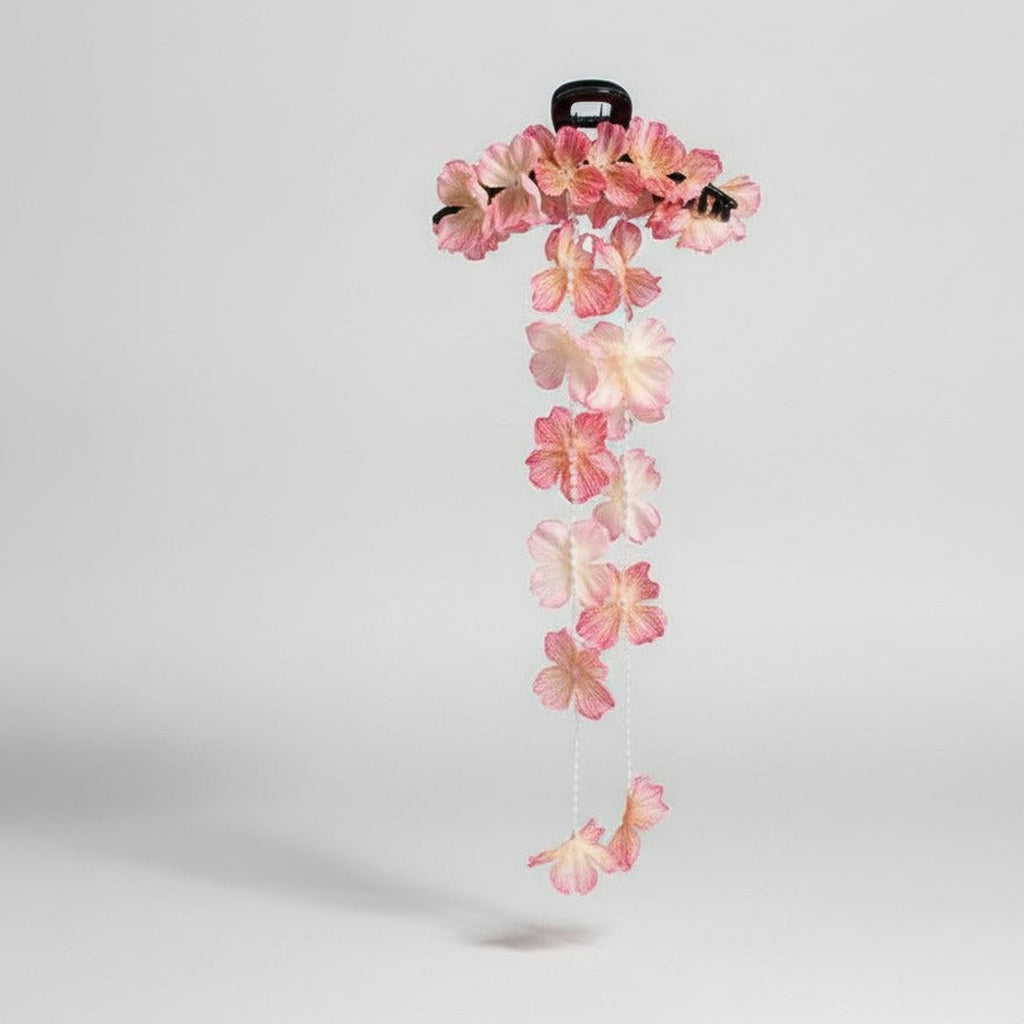 Flower Hanging Chain Hair Claw - Pink – hair accessories (view 1)