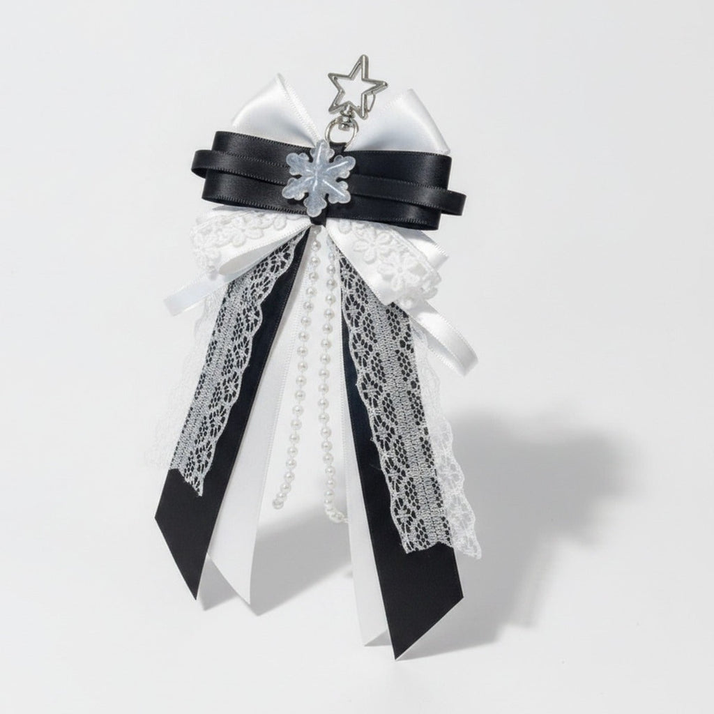 Snowflake Bow Bag Charm - Black