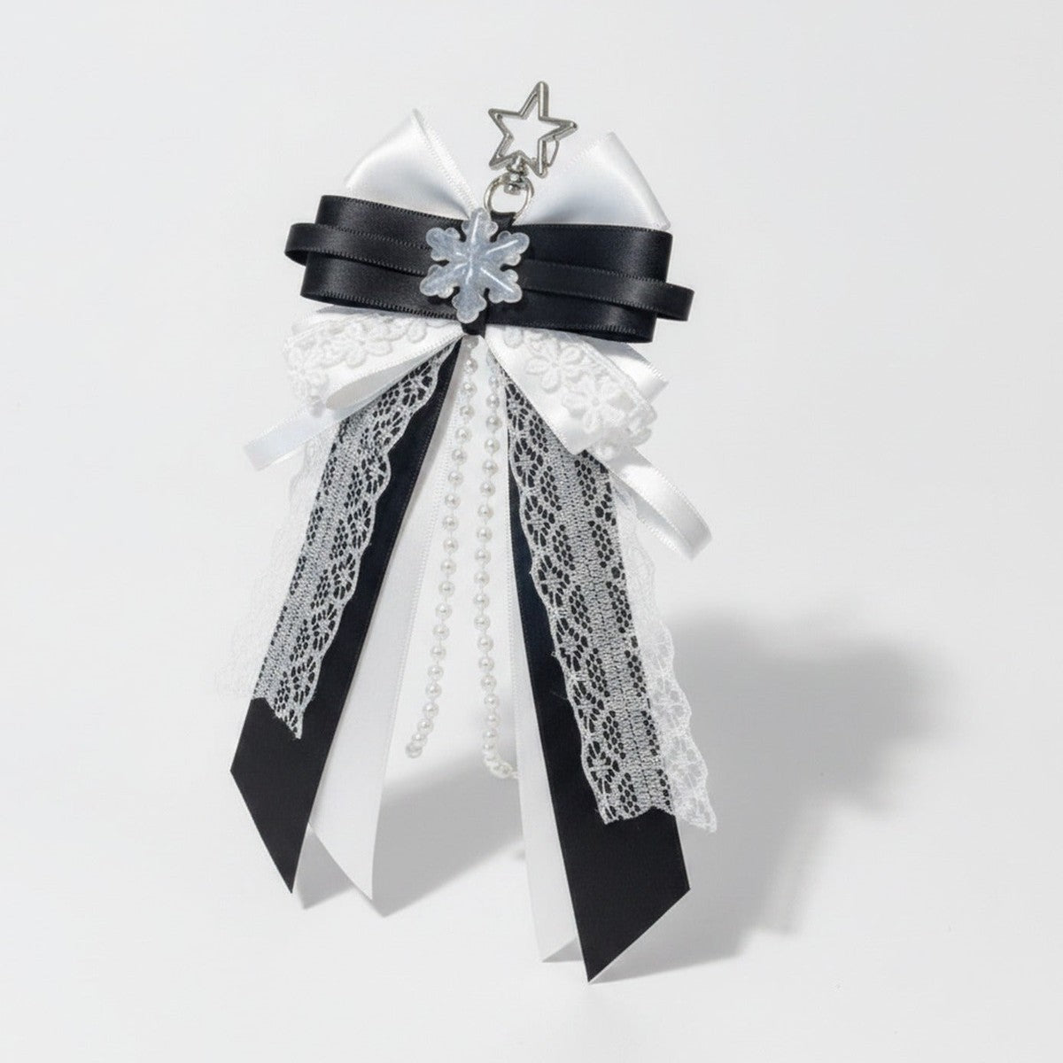 Snowflake Bow Bag Charm - Black