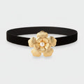 Black Velvet Belt With Gold Pearl Flower Buckle – jewelry (view 1)