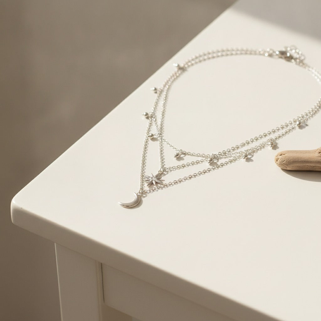 Celestial Layered Chain Necklace - Silver