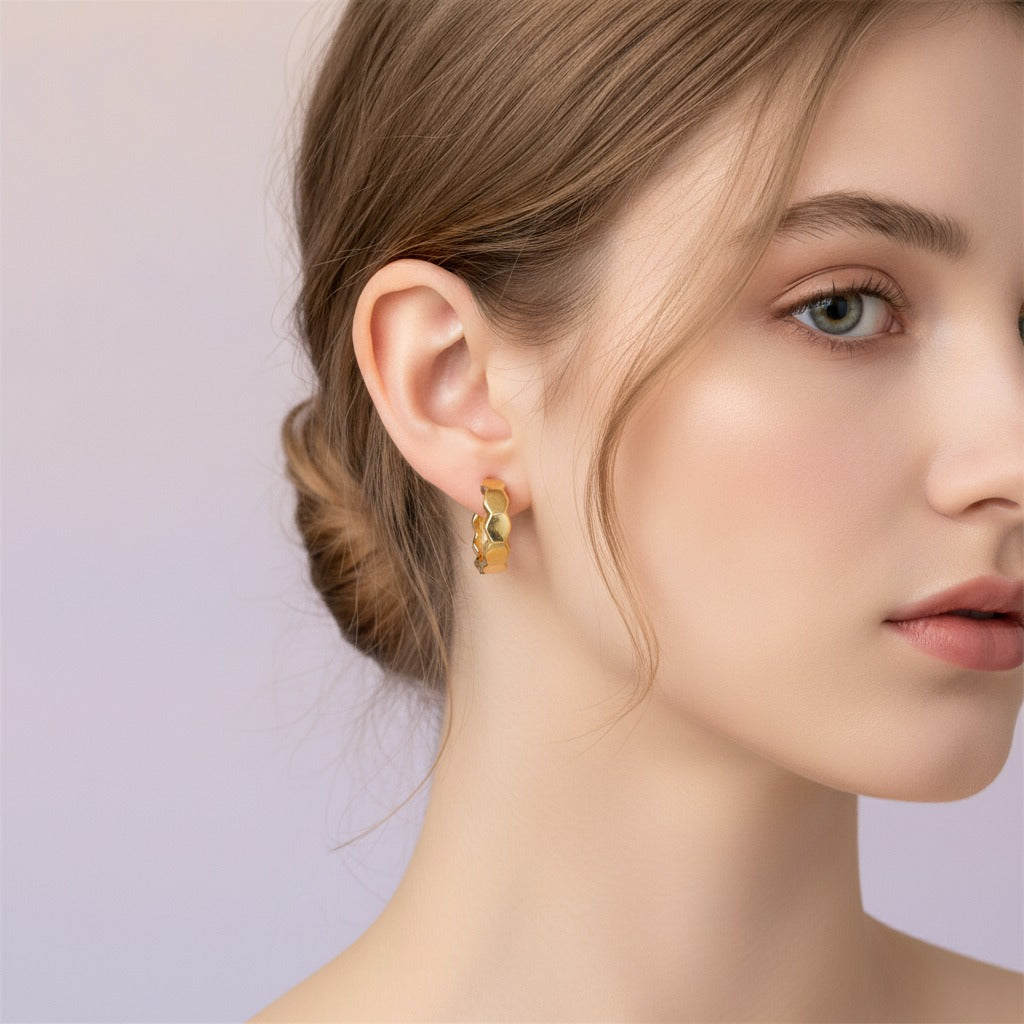 Chunky Textured Hoop Earrings - Gold
