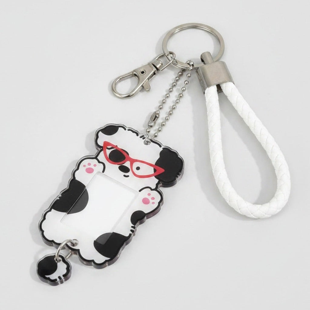 Puppy Photo Frame Keychain - Cow Pup Red Glasses