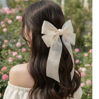 Satin Bow Hair Claw - Beige