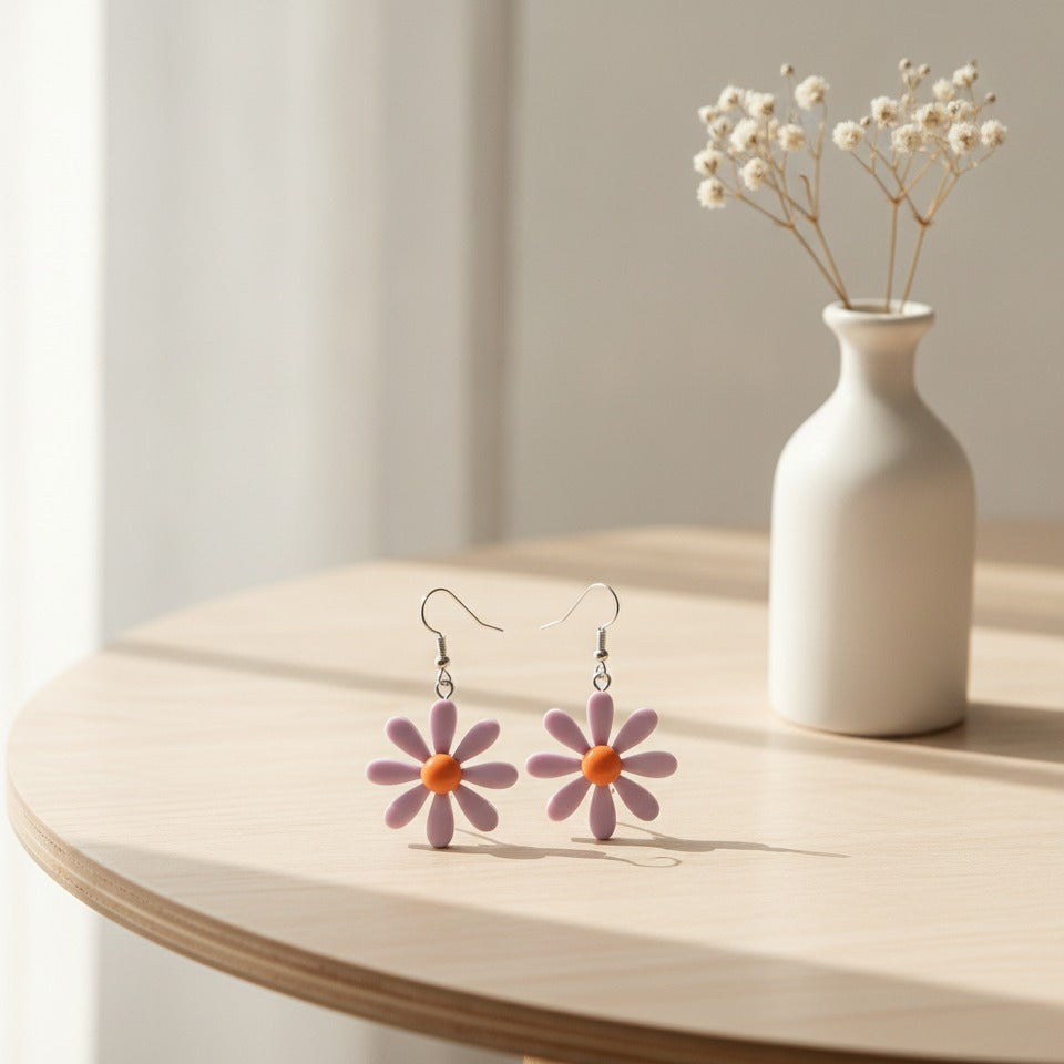 Daisy Dangle Earrings - Purple Daisy