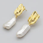 Baroque Pearl Drop Earrings - Gold Pearl