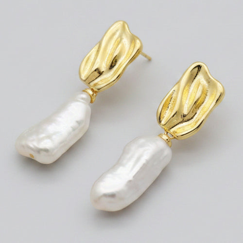 Baroque Pearl Drop Earrings - Gold Pearl