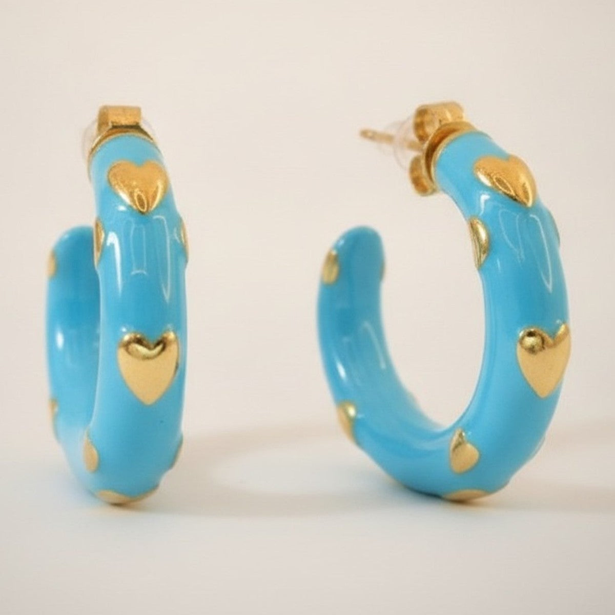 Chic Enamel Hoop Earrings with Heart Accents – jewelry (view 1)