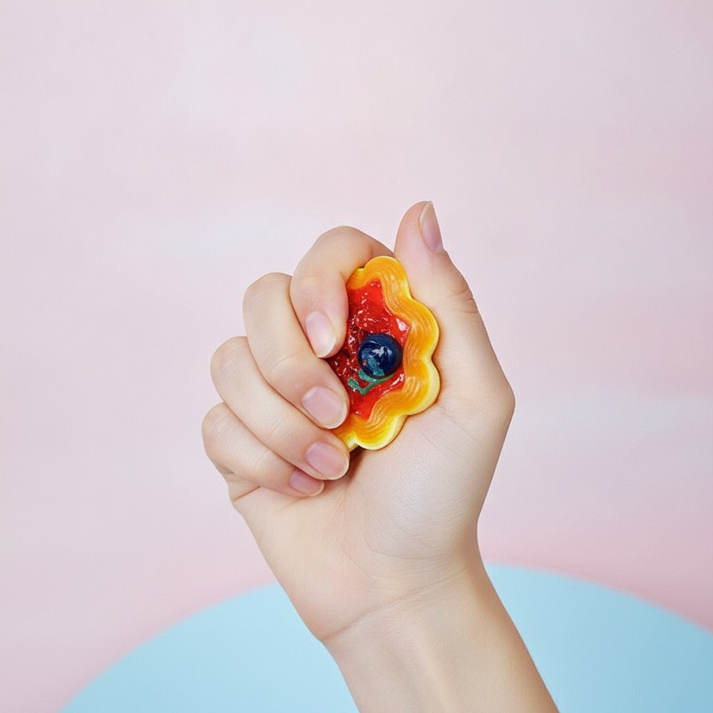 Fruit Tart Squishy Charm - Strawberry Tart - squeeze in hand