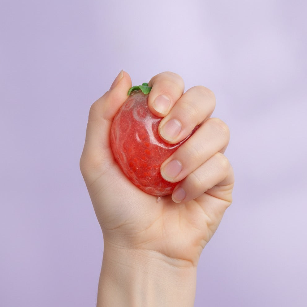Strawberry Red Squishy Stress Ball Set - squeeze in hand