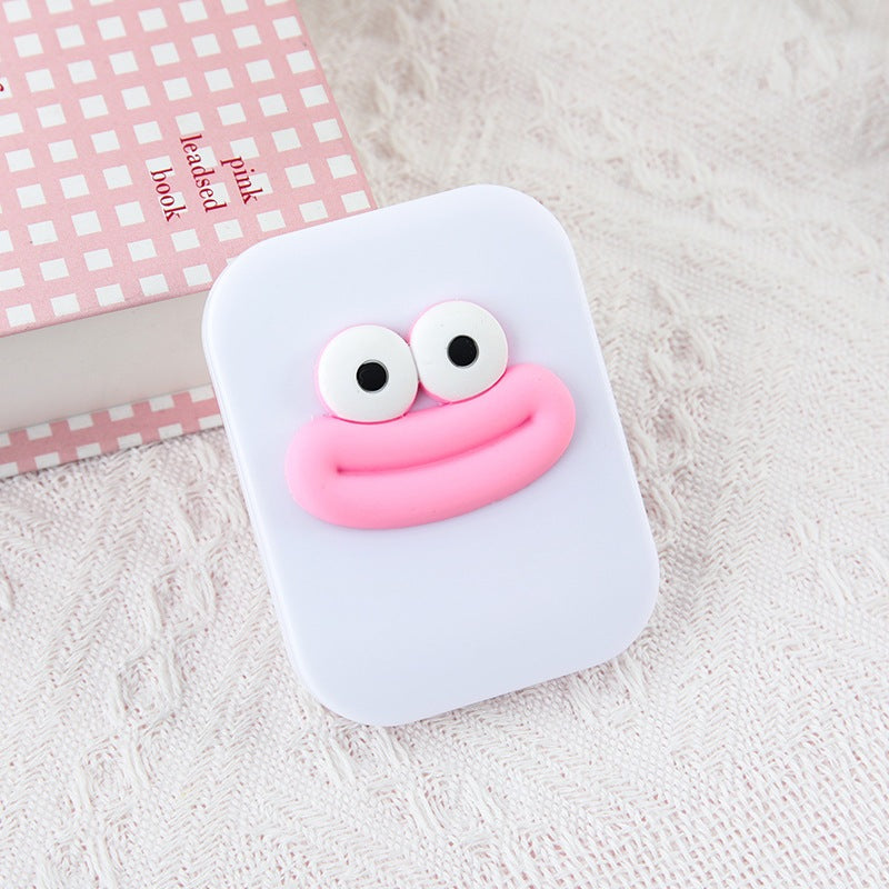 Cartoon folding plastic sausage mouth makeup mirror - White