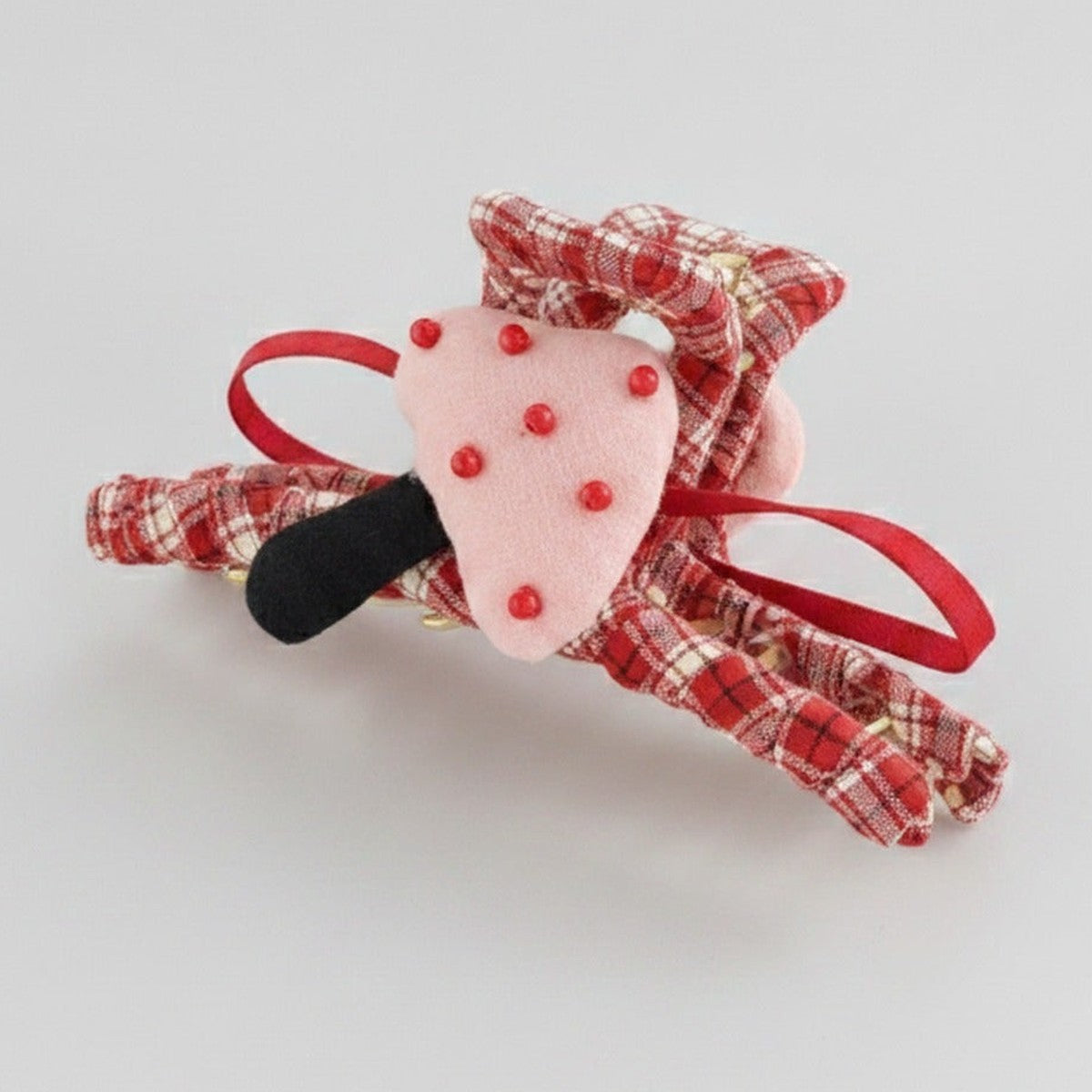 Red Plaid Beaded Heart Hair Claw – hair accessories (view 1)
