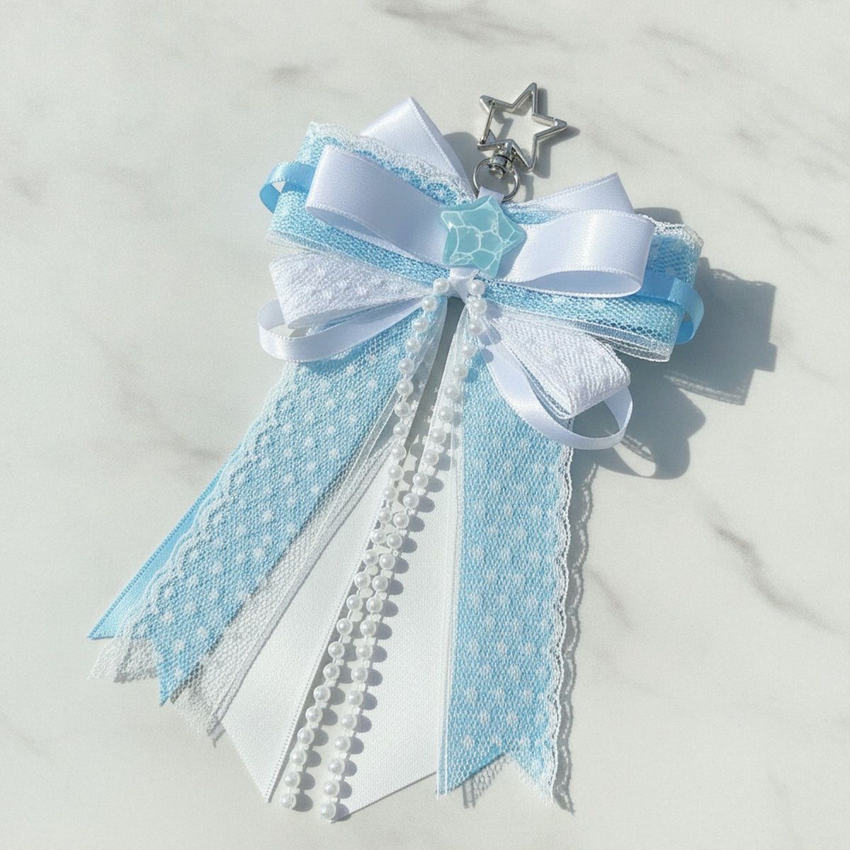 Layered Bow Bag Charm - Blue