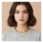 Layered Square Pendant Chain Necklace - Gold