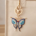 Ornate Butterfly Keychain Charm - Navy & Light Blue