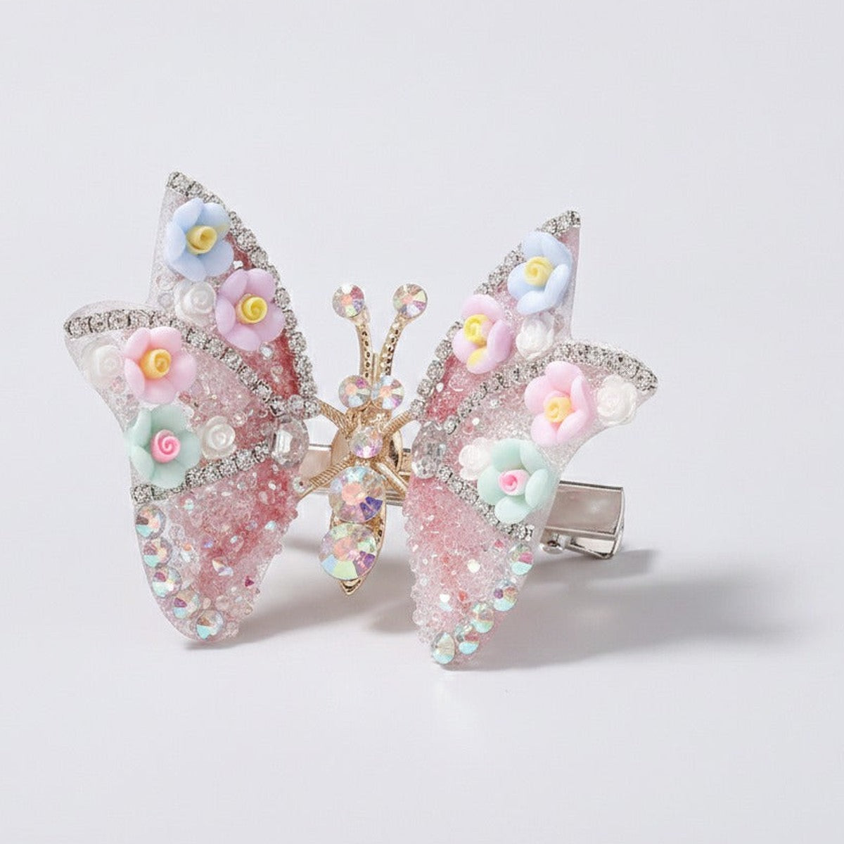 Sparkle Butterfly Hair Claw - Floral Pink
