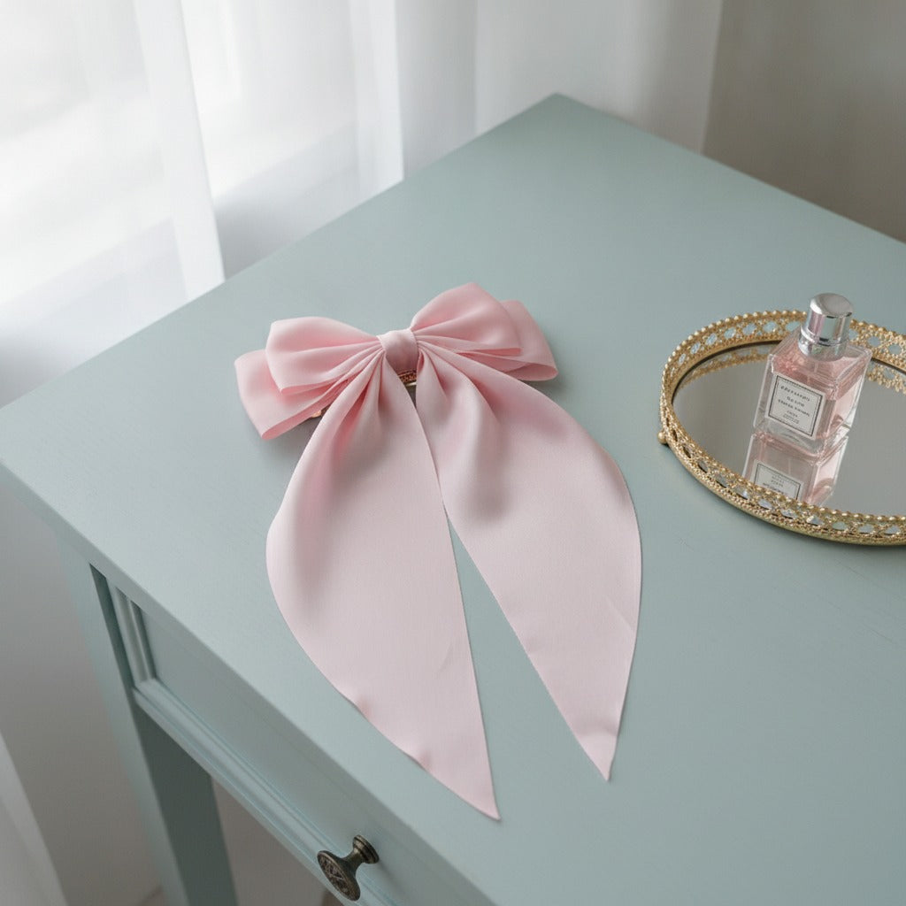 Gingham Bow Hair Claw - Dusty Rose