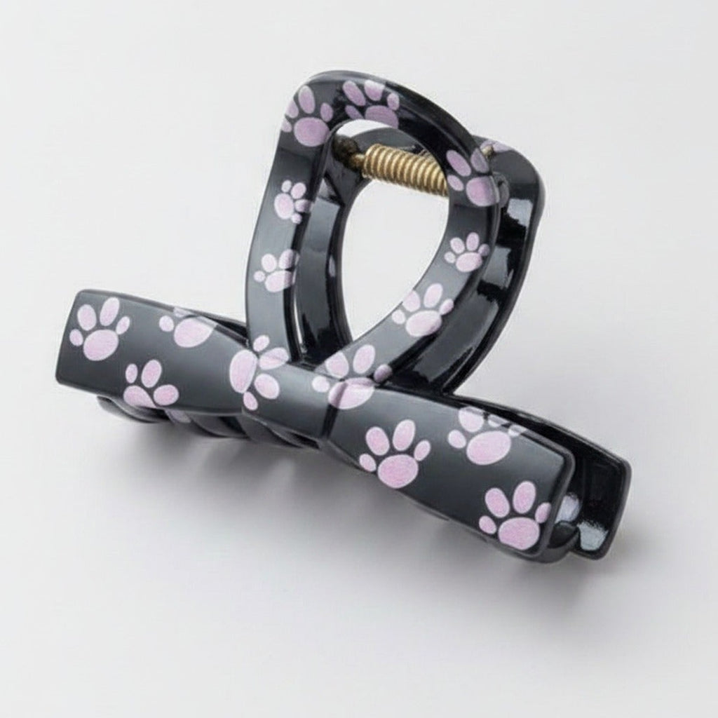 Paw Print Hair Claw Clip - Black Bow – hair accessories (view 1)