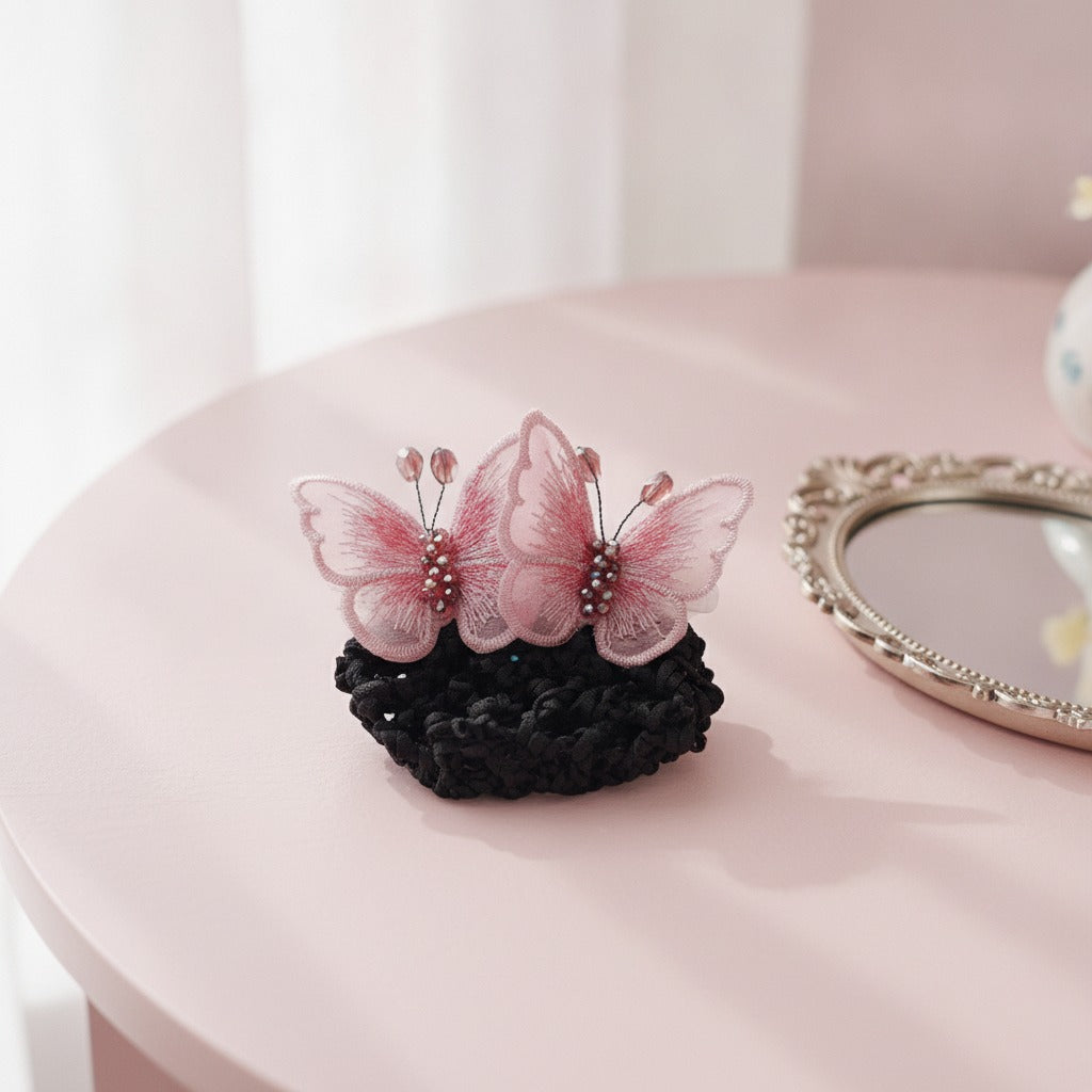 Embroidered Butterfly Hair Claw - Pink