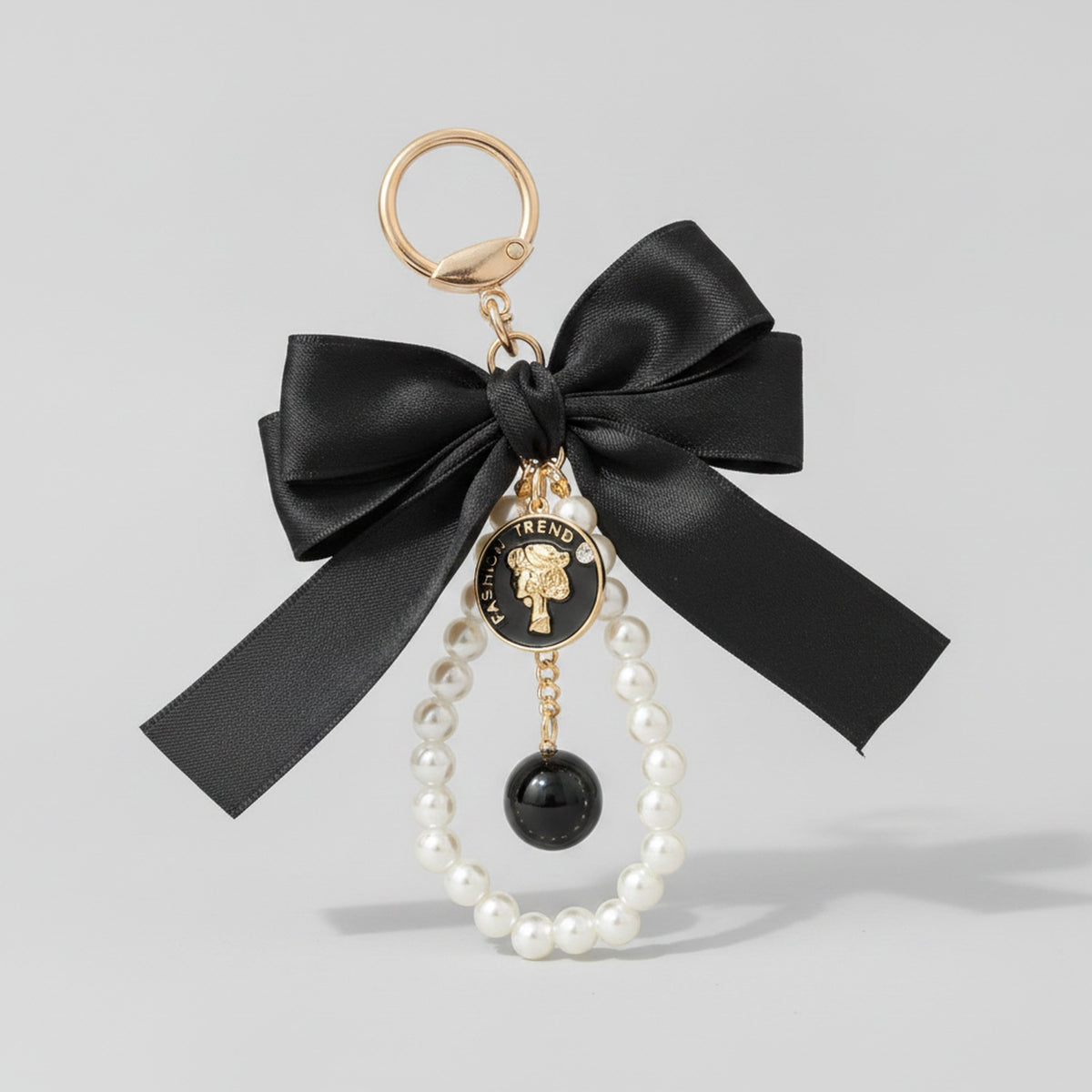 Coin Pearl Bow Bag Charm - Black