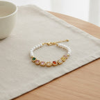 Rainbow Charm Pearl Bracelet - Gold Rainbow