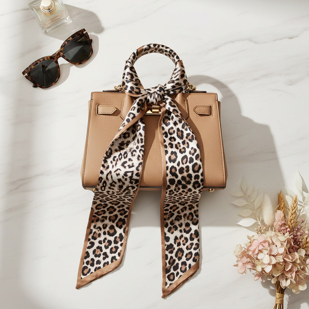 Mixed Print Silk Scarf Light Brown