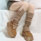 Slouchy Button Crew Socks - Khaki