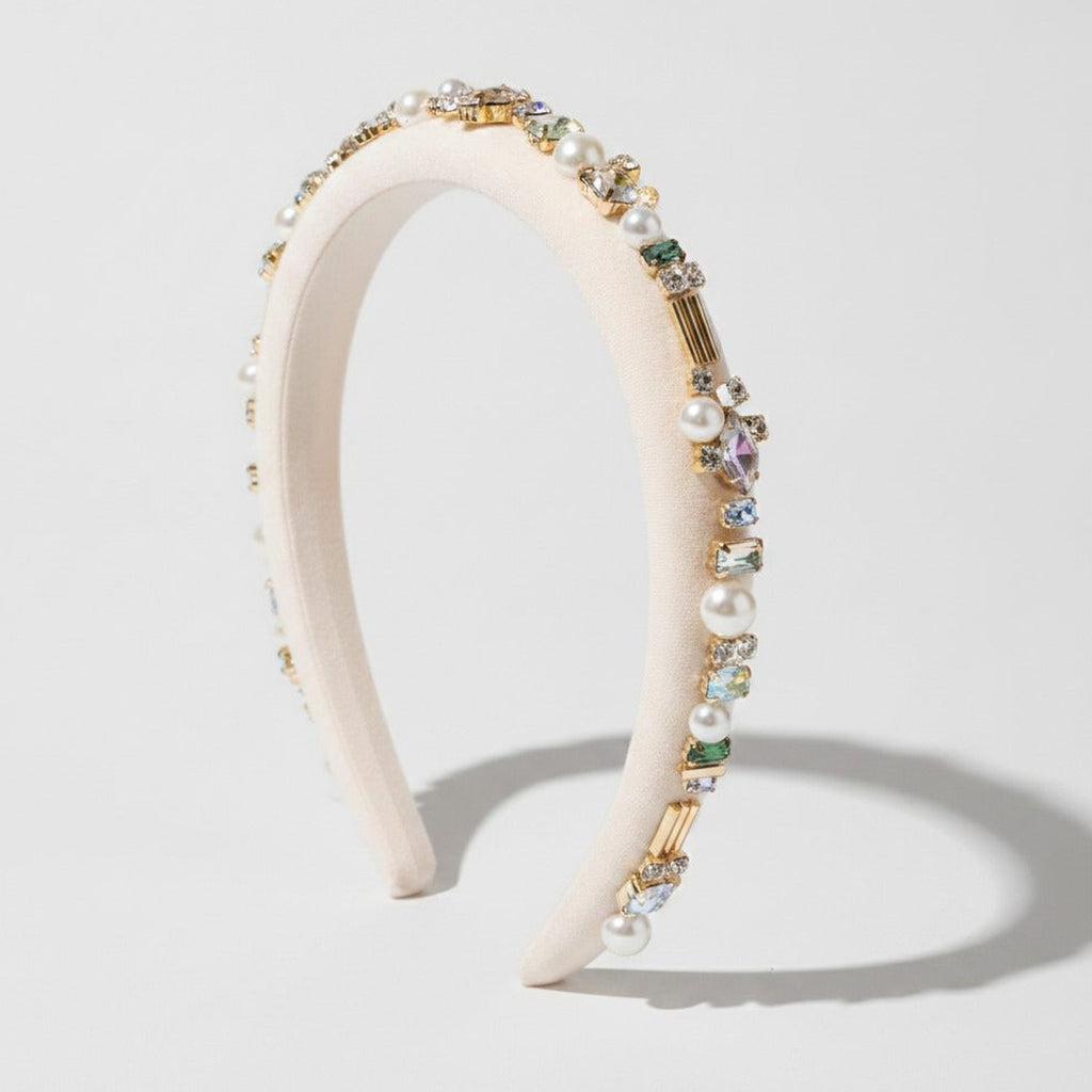 Pearl Beaded Rhinestone Headband - White – hair accessories (view 1)