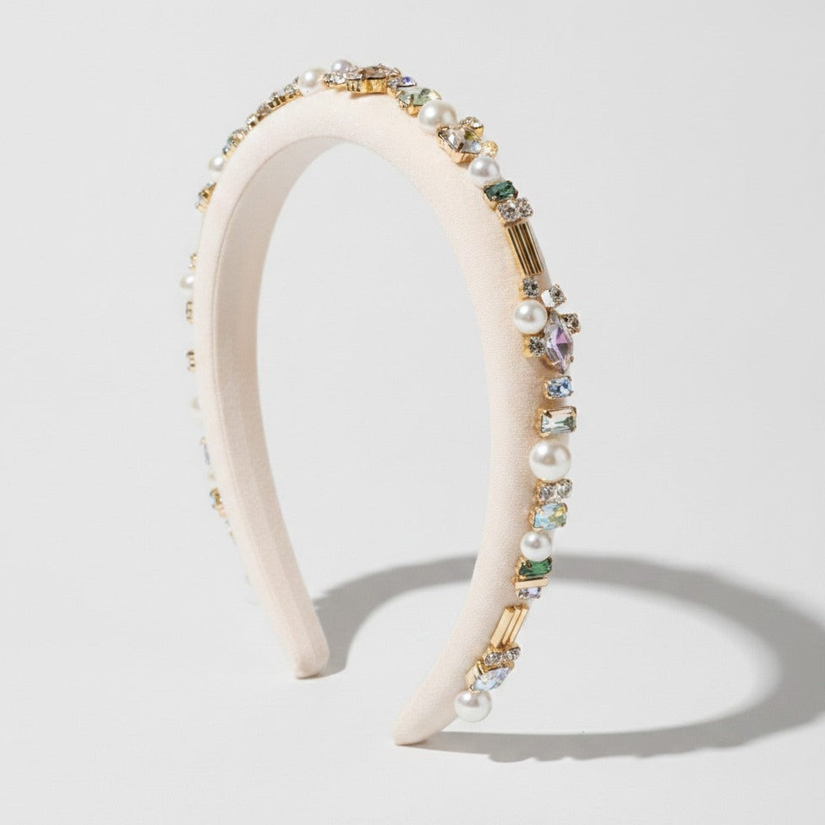 Pearl Beaded Rhinestone Headband - White – hair accessories (view 1)