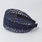 Embroidered Lace Padded Headband - Navy