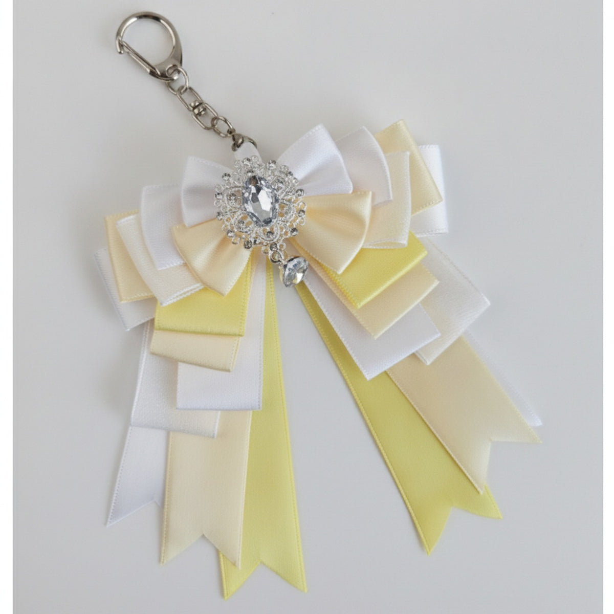 Layered Ribbon Bow Bag Charm - Pale Yellow