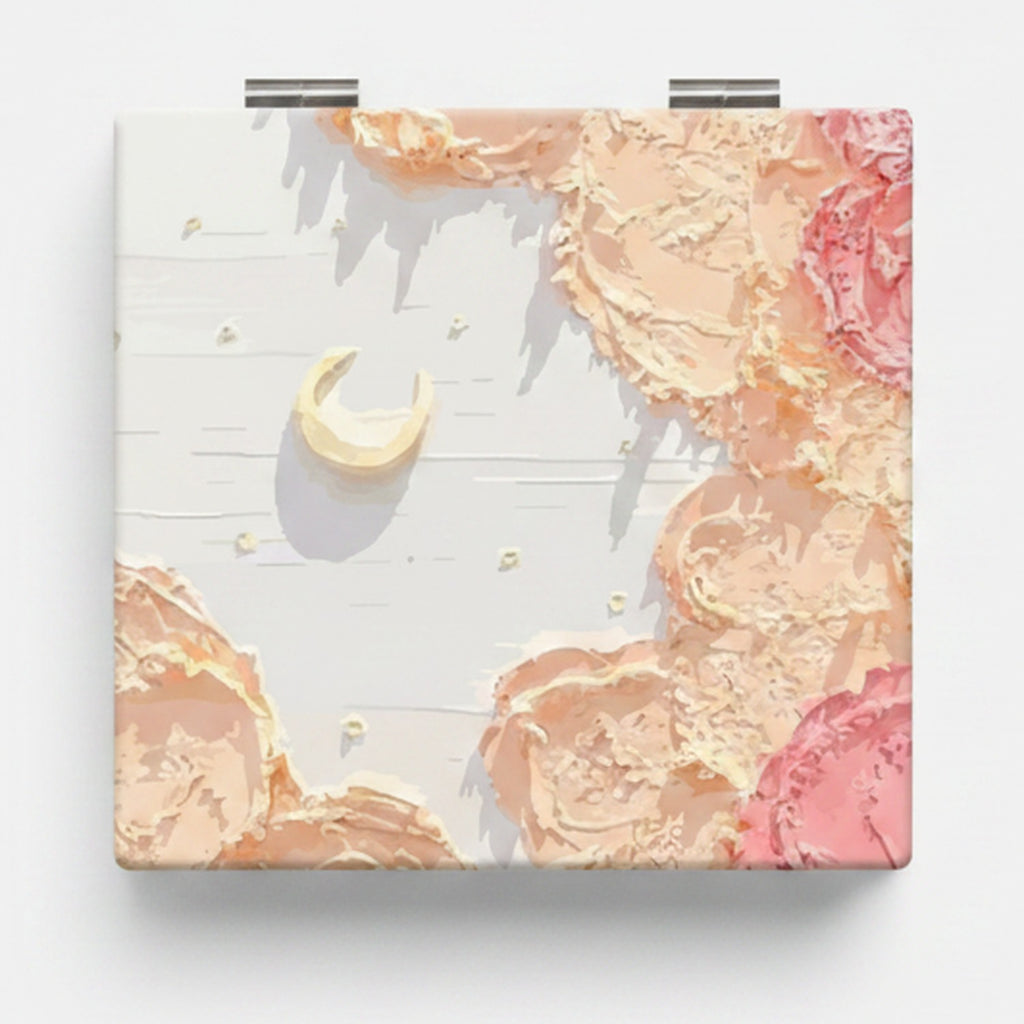 Peachy Pink Textured Compact Mirror – Korean beauty tool (view 1)