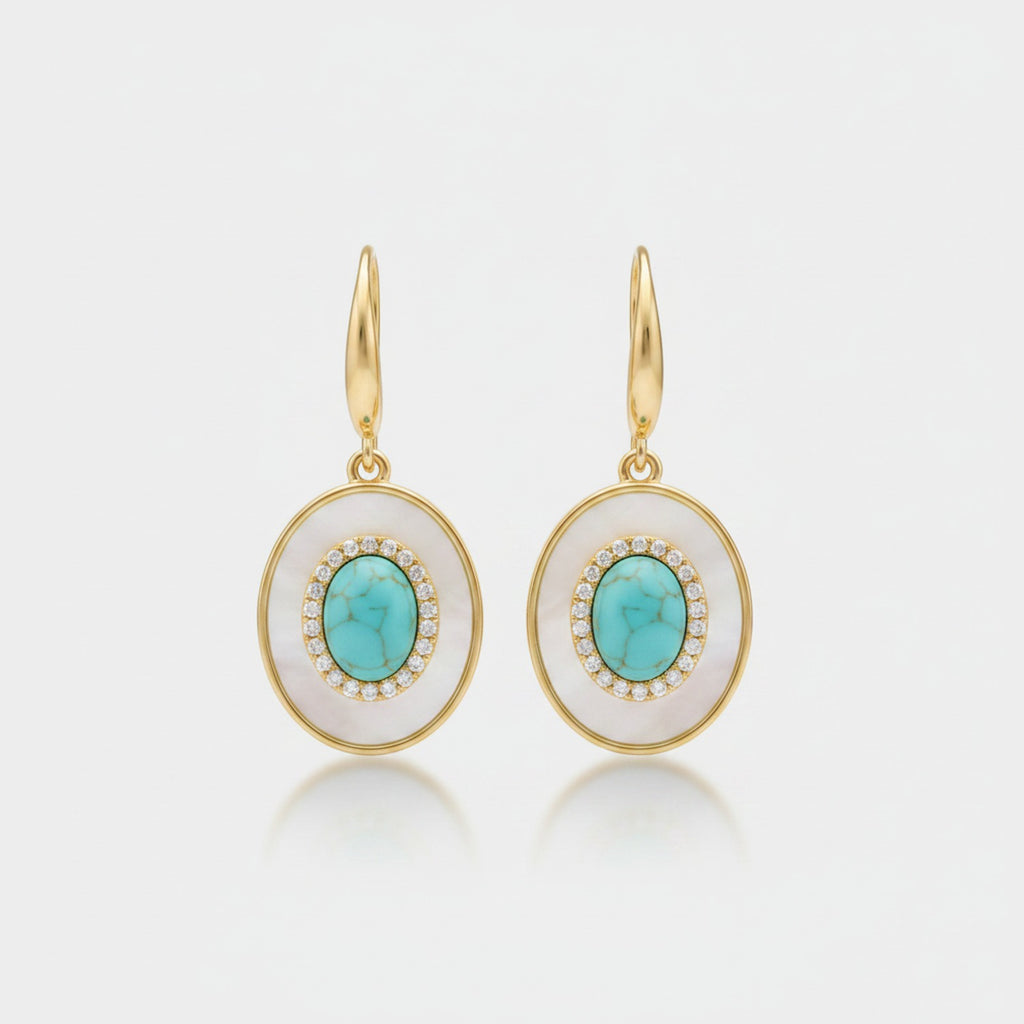Turquoise & Pearl Drop Earrings Turquoise Leverback