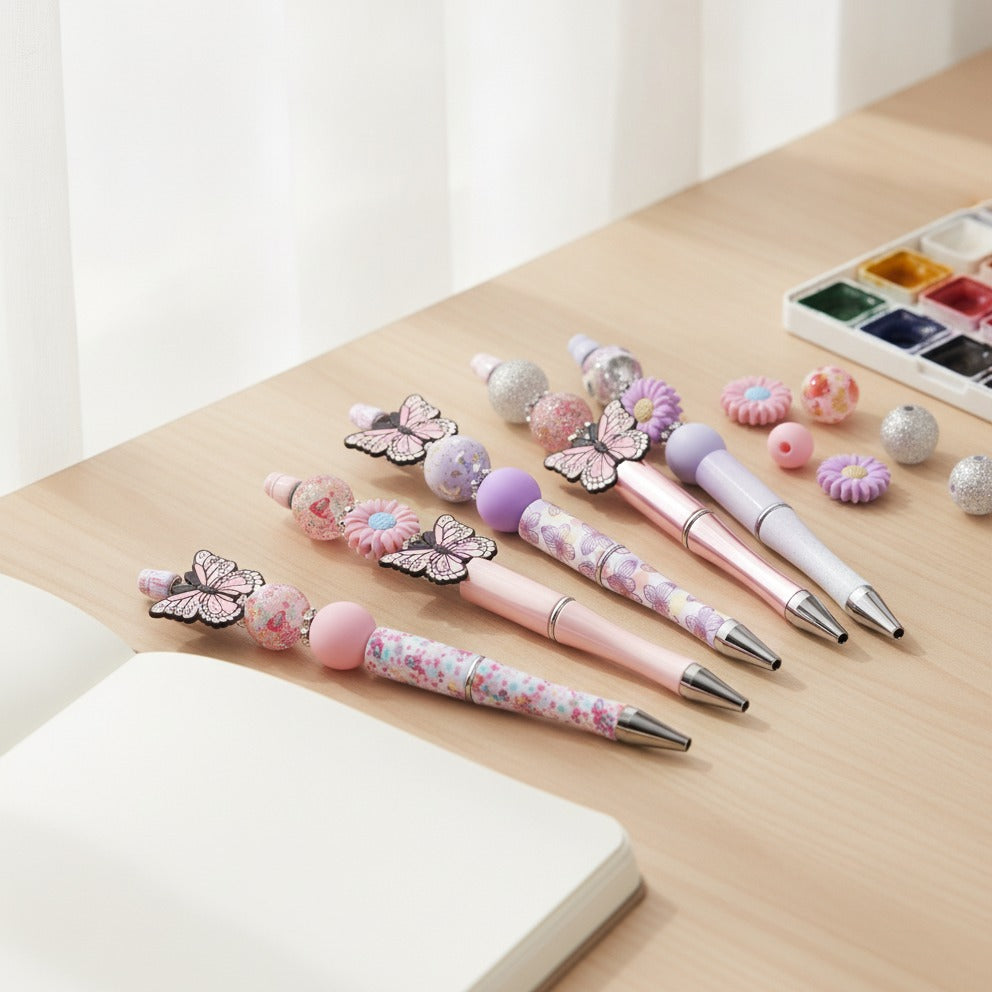 Butterfly Charm Beaded Pen Set - Purple Butterfly
