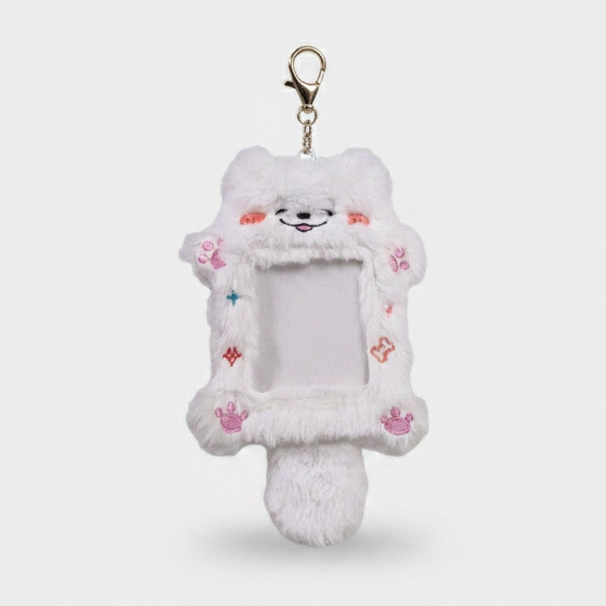 Fluffy White Dog Plushie Photocard Holder Keychain – tech (view 1)
