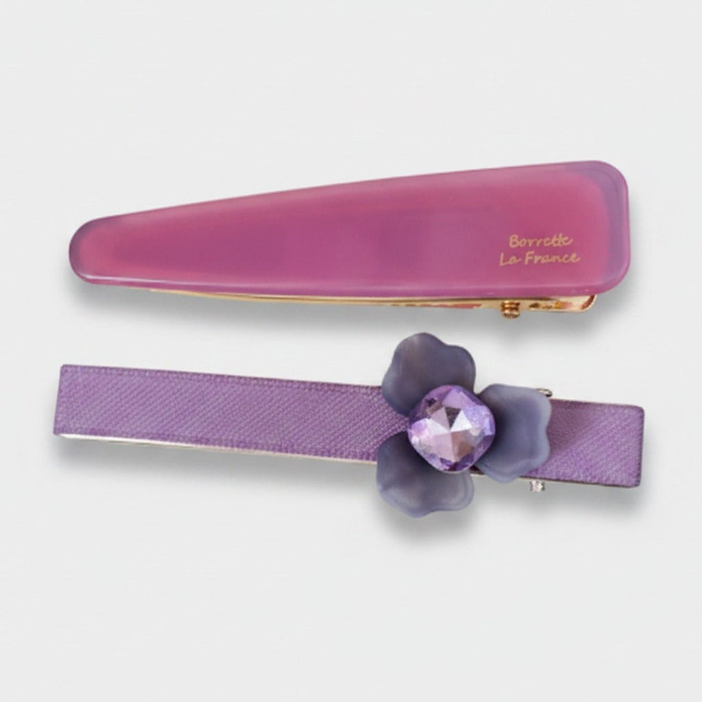 Purple Flower Crystal Hair Clip Set – hair accessories (view 1)