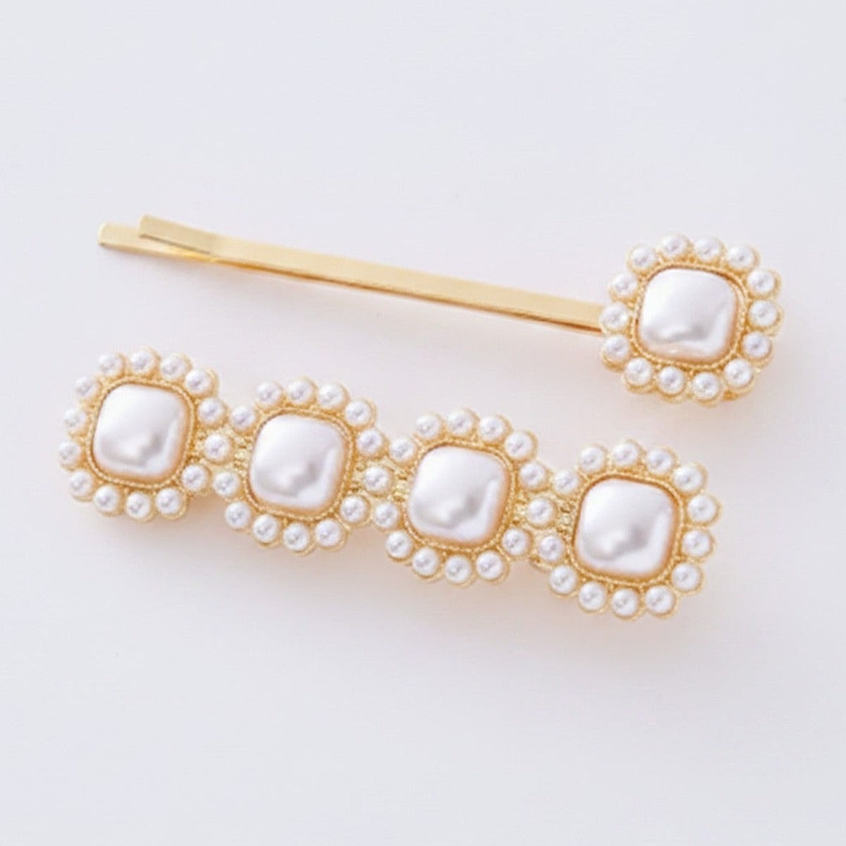 Pearl Beaded Square Gold Hair Clip Set – hair accessories (view 1)