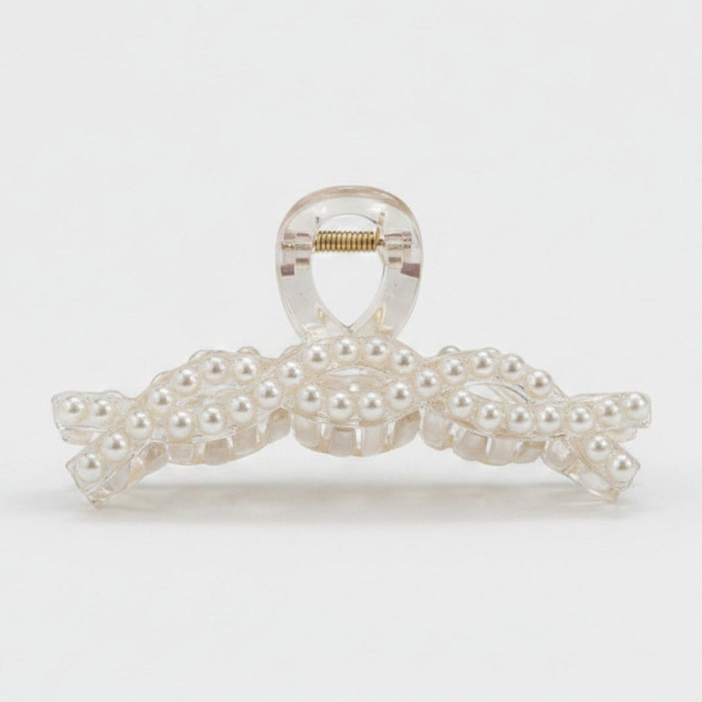 Pearl Beaded Bow Hair Claw Clip – hair accessories (view 1)