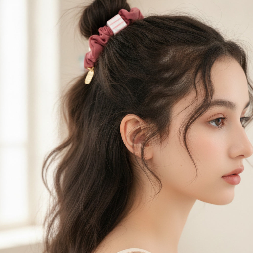 Textured Charm Hair Scrunchie Mauve Mix
