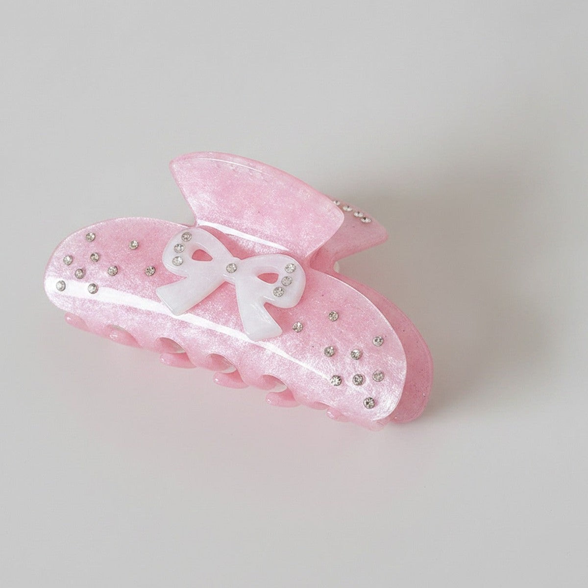 Pink Velvet Hair Claw With Rhinestone Bow – hair accessories (view 1)