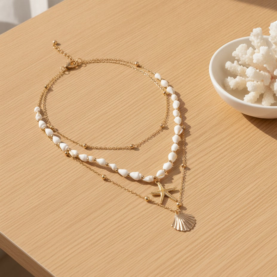 Beaded Ocean Charm Layered Necklace - Type 2