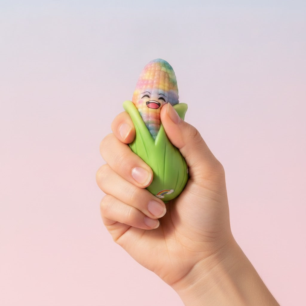 Rainbow corn plush toy with green husk - detail