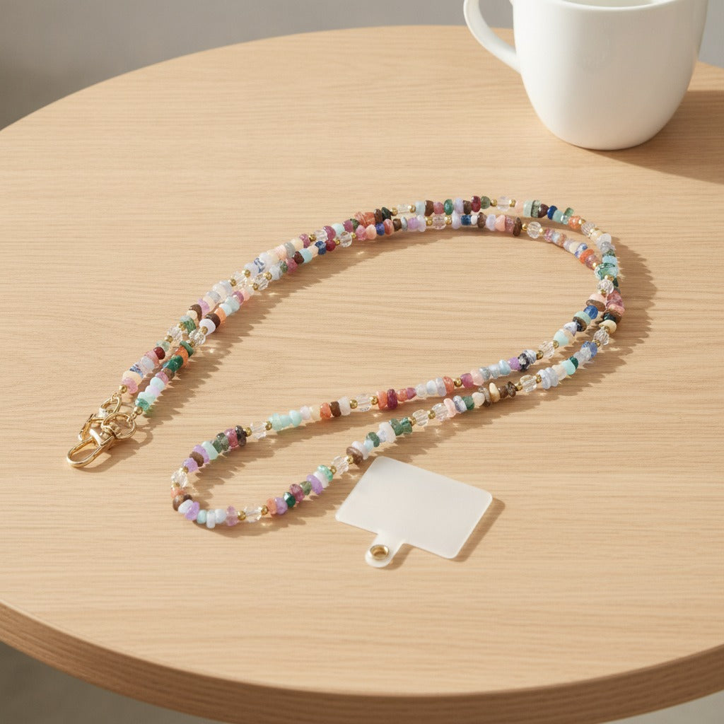 Beaded Phone Charm Keychain - Multicolor Stone