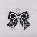 Pearl Lace Bow Bag Charm - Black
