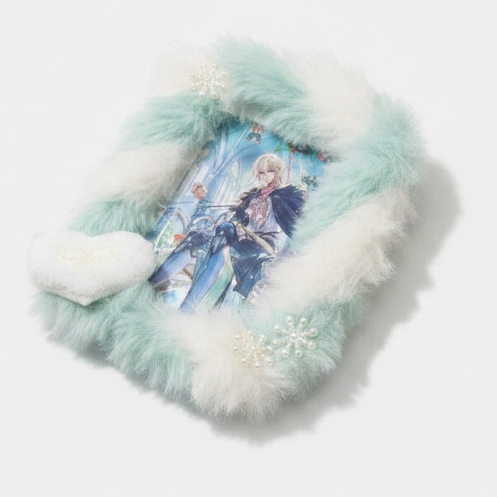 Fuzzy Anime Character Charm - White & Mint